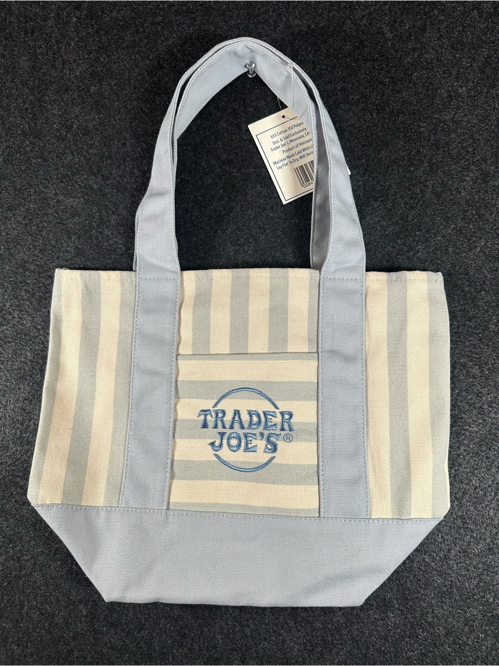 Trader Joe's Mini Canvas Tote Bag Light Blue Striped Summer 2026